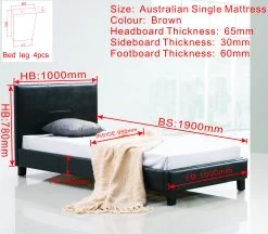 Single PU Leather Bed Frame Brown -Best Bedding Store 800717 6