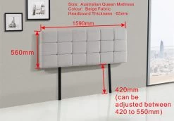 Linen Fabric Queen Bed Deluxe Headboard Bedhead - Beige -Best Bedding Store 821393 2