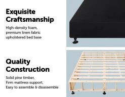 Palermo Queen Ensemble Bed Base Midnight Black Linen Fabric -Best Bedding Store 823181 3 1