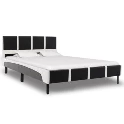 Bed Frame Black And White Faux Leather 106x203 Cm King Single