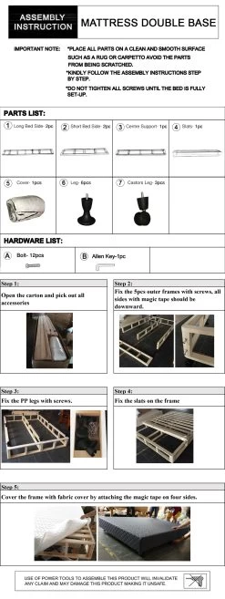 Mattress Base Double Size Black -Best Bedding Store AI Double