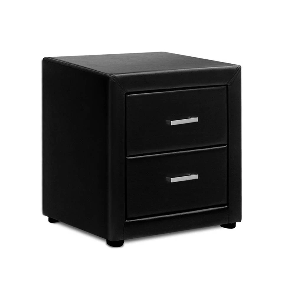 Artiss PVC Leather Bedside Table - Black 3 Artiss PVC Leather Bedside Table - Black