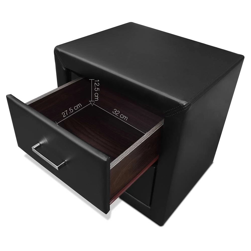Artiss PVC Leather Bedside Table - Black 5 Artiss PVC Leather Bedside Table - Black - Image 3
