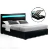 Artiss LED Bed Frame Double Full Size Gas Lift Base With Storage Black Leather -Best Bedding Store BFRAME E COLE D BK ABC 00