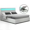 Artiss LED Bed Frame Double Full Size Gas Lift Base With Storage White Leather -Best Bedding Store BFRAME E COLE D WH ABC 00