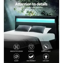 Artiss LED Bed Frame Queen Size Gas Lift Base With Storage Black Leather -Best Bedding Store BFRAME E COLE Q BK ABC 02