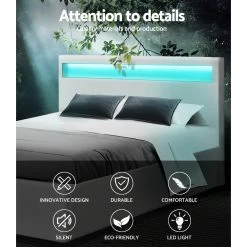 Artiss LED Bed Frame Queen Size Gas Lift Base With Storage White Leather -Best Bedding Store BFRAME E COLE Q WH ABC 02