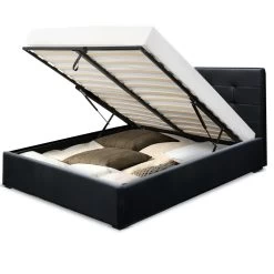 Artiss LISA Double Full Size Gas Lift Bed Frame Base With Storage Mattress Black Leather -Best Bedding Store BFRAME E LISA D BK ABC 02