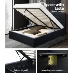 Artiss LISA Double Full Size Gas Lift Bed Frame Base With Storage Mattress Black Leather -Best Bedding Store BFRAME E LISA D BK ABC 04