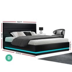 Artiss RGB LED Bed Frame Double Full Size Gas Lift Base Storage Black Leather LUMI -Best Bedding Store BFRAME E LUMI D BK ABC 01