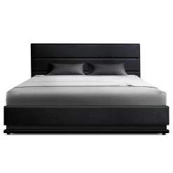 Artiss RGB LED Bed Frame King Size Gas Lift Base Storage Black Leather LUMI -Best Bedding Store BFRAME E LUMI K BK ABC 02
