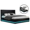 Artiss RGB LED Bed Frame Queen Size Gas Lift Base Storage Black Leather LUMI -Best Bedding Store BFRAME E LUMI Q BK ABC 00
