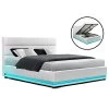 Artiss RGB LED Bed Frame Queen Size Gas Lift Base Storage White Leather LUMI -Best Bedding Store BFRAME E LUMI Q WH ABC 00