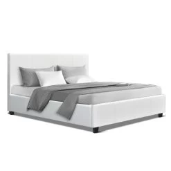 Bed Frame Double Size Base Mattress Platform Full Size Leather Wooden White NEO