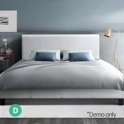 Bed Frame Double Size Base Mattress Platform Full Size Leather Wooden White NEO -Best Bedding Store BFRAME E NEO D WH AB 06