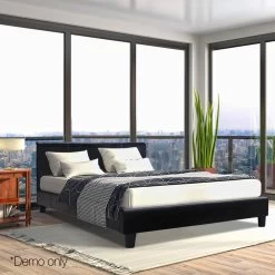 Bed Frame Double Size Base Mattress Platform Full Size Leather Wooden Black NEO -Best Bedding Store BFRAME E NEO DOU BK AB 08