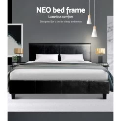 Artiss King Size Bed Frame Base Mattress Platform Leather Wooden Black NEO -Best Bedding Store BFRAME E NEO K BK ABC 02