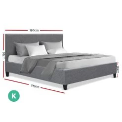 Bed Frame King Size Base Mattress Platform Full Size Fabric Wooden Grey NEO -Best Bedding Store BFRAME E NEO K GY ABC 01