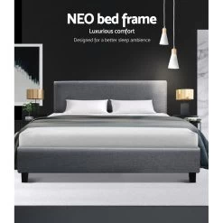 Bed Frame King Size Base Mattress Platform Full Size Fabric Wooden Grey NEO -Best Bedding Store BFRAME E NEO K GY ABC 02