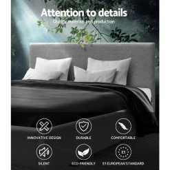 Bed Frame King Size Base Mattress Platform Full Size Fabric Wooden Grey NEO -Best Bedding Store BFRAME E NEO K GY ABC 03