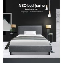 Bed Frame King Single Full Size Base Mattress Platform Fabric Wooden Grey NEO -Best Bedding Store BFRAME E NEO KS GY AB 02
