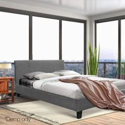 Bed Frame Queen Size Base Mattress Platform Full Size Fabric Wooden Grey NEO -Best Bedding Store BFRAME E NEO Q GY AB 09