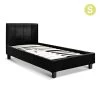 Bed Frame Single Size Base Mattress Platform Full Size Leather Wooden Black NEO -Best Bedding Store BFRAME E NEO S BK AB 00 1