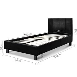 Bed Frame Single Size Base Mattress Platform Full Size Leather Wooden Black NEO -Best Bedding Store BFRAME E NEO S BK AB 01