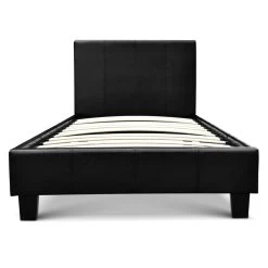 Bed Frame Single Size Base Mattress Platform Full Size Leather Wooden Black NEO -Best Bedding Store BFRAME E NEO S BK AB 03