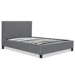 Bed Frame Single Size Base Mattress Platform Full Size Fabric Wooden Grey NEO