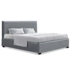 Artiss King Size Gas Lift Bed Frame Base With Storage Mattress Grey Fabric NINO
