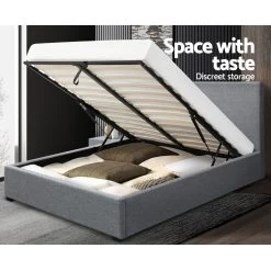 Artiss King Size Gas Lift Bed Frame Base With Storage Mattress Grey Fabric NINO -Best Bedding Store BFRAME E NINO K GY AB 06