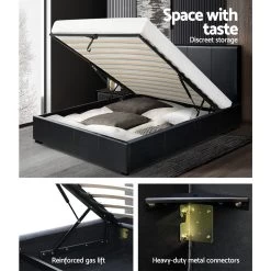 Artiss NINO King Single Size Gas Lift Bed Frame Base With Storage Mattress Black Leather -Best Bedding Store BFRAME E NINO KS BK ABC 05