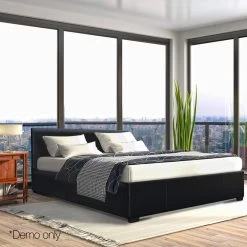 Artiss Queen Size PU Leather And Wood Bed Frame Headboard - Black -Best Bedding Store BFRAME E NINO Q BK AB 11