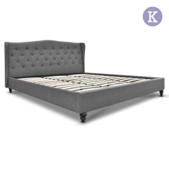 Artiss King Size Wooden Upholstered Bed Frame Headboard - Grey