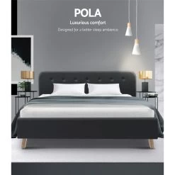 Artiss King Size Bed Frame Base Mattress Fabric Wooden Charcoal POLA -Best Bedding Store BFRAME E POLA K CHAR AB 02