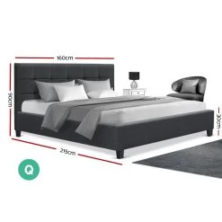 Bed Frame Queen Size Base Mattress Platform Fabric Wooden Charcoal SOHO -Best Bedding Store BFRAME E SOHO Q CHAR AB 01