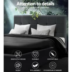 Bed Frame Queen Size Base Mattress Platform Fabric Wooden Charcoal SOHO -Best Bedding Store BFRAME E SOHO Q CHAR AB 03