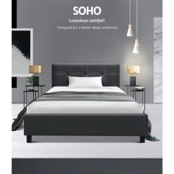 Bed Frame Single Size Base Mattress Platform Fabric Wooden Charcoal SOHO -Best Bedding Store BFRAME E SOHO S CHAR AB 02