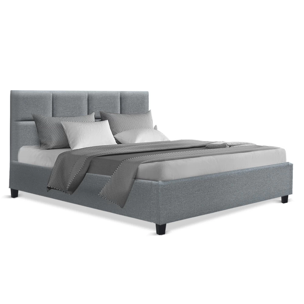 Artiss Double Full Size Bed Frame Base Mattress Fabric Wooden Grey TINO 3 Artiss Double Full Size Bed Frame Base Mattress Fabric Wooden Grey TINO