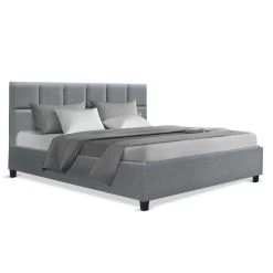 Artiss King Size Bed Frame Base Mattress Fabric Wooden Grey TINO