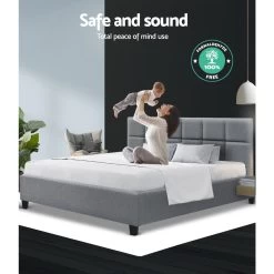 Artiss King Size Bed Frame Base Mattress Fabric Wooden Grey TINO -Best Bedding Store BFRAME E TINO K GY ABC 05