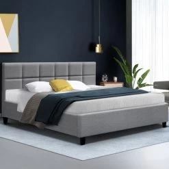 Artiss King Size Bed Frame Base Mattress Fabric Wooden Grey TINO -Best Bedding Store BFRAME E TINO K GY ABC 06