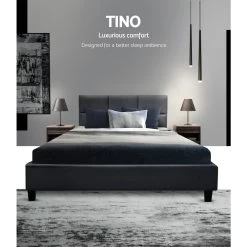Artiss TINO King Single Size Bed Frame Base Fabric Headboard Wooden Mattress -Best Bedding Store BFRAME E TINO KS CHAR AB 02