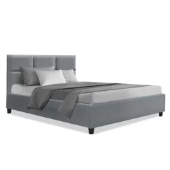 Artiss King Single Size Bed Frame Base Mattress Fabric Wooden Grey TINO