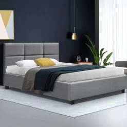 Artiss King Single Size Bed Frame Base Mattress Fabric Wooden Grey TINO -Best Bedding Store BFRAME E TINO KS GY AB 06
