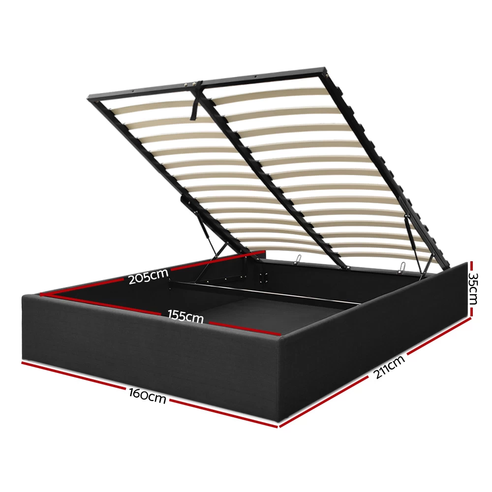 Artiss TOKI Queen Size Storage Gas Lift Bed Frame Without Headboard Fabric Charcoal 4 Artiss TOKI Queen Size Storage Gas Lift Bed Frame Without Headboard Fabric Charcoal - Image 2