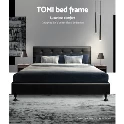 Artiss Double Full Size Bed Base Frame Mattress Platform Leather Wooden TOMI -Best Bedding Store BFRAME E TOMI DOU BK AB 02