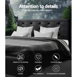 Artiss Double Full Size Bed Base Frame Mattress Platform Leather Wooden TOMI -Best Bedding Store BFRAME E TOMI DOU BK AB 03