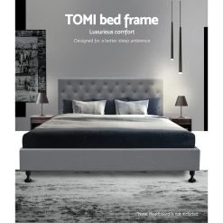 Artiss Double Full Size Bed Base Frame Platform Fabric Wooden Grey TOMI -Best Bedding Store BFRAME E TOMI DOU GY AB 02